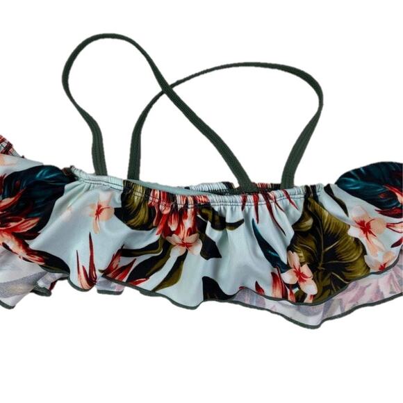 GB Girls Hawaiian Flounce Bandeau Floral Bikini Top Blue Multicolor GIRLS 10 - Picture 2 of 11